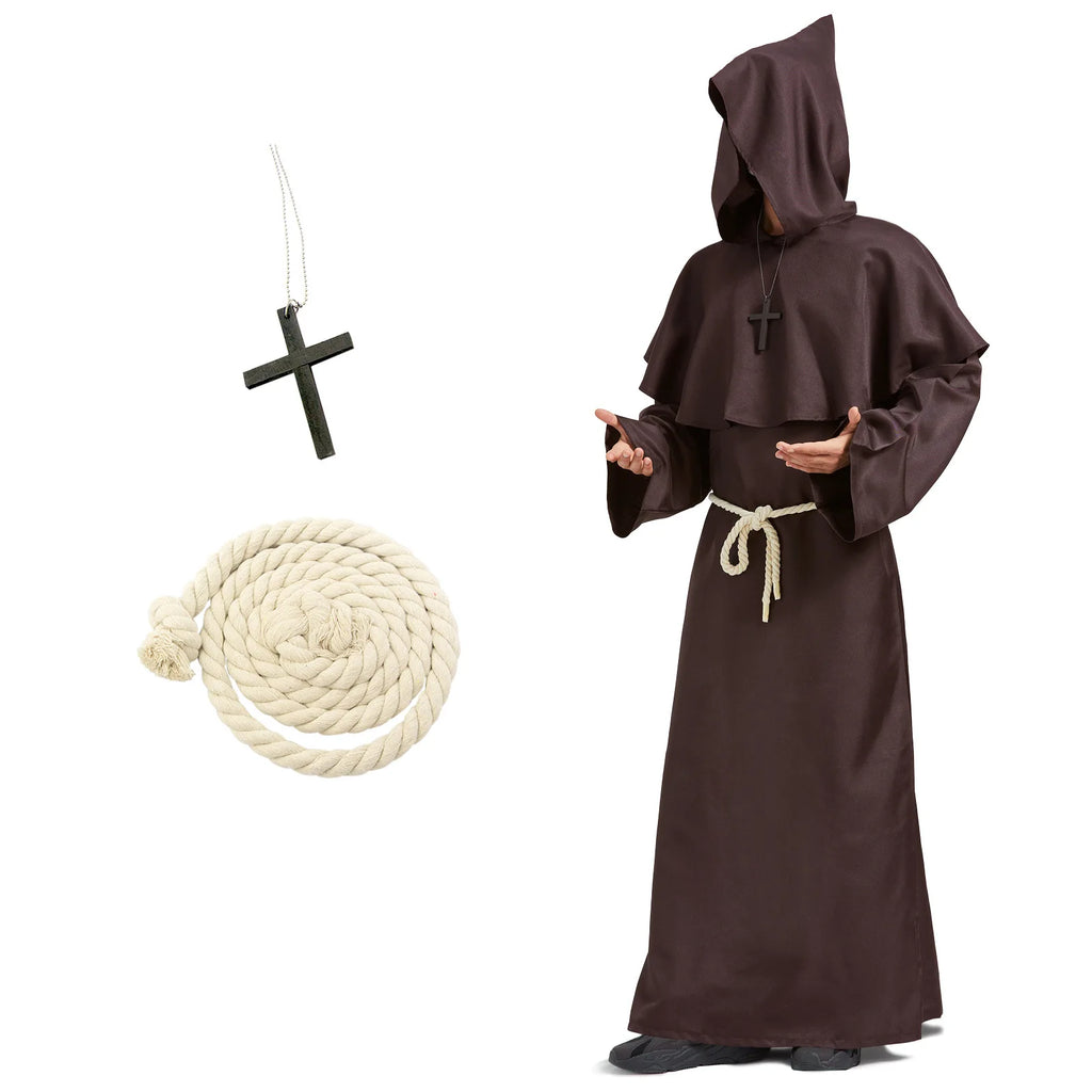 Medieval Monk Robe Friar Costume Cosplay Halloween Grim Reaper Priest Shawl Wizard Outfit Europe America Fantasy for Men