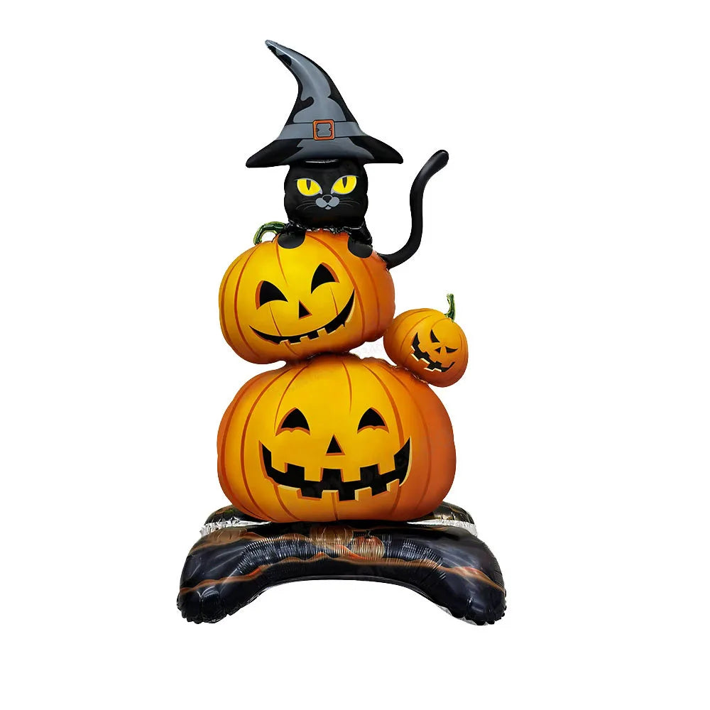 1PC Large 55-Inch Halloween Pumpkin Black Cats Aluminum Foil Balloons Standing Decoration Indoor Outdoor Halloween Party Decor