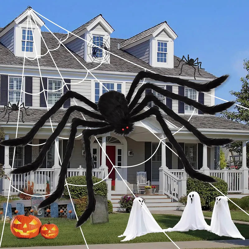 Horror Halloween Plush Spider Decoration Giant Halloween Spiders Web Party Prop Haunted Outdoor Chamber Prank Black Spider Decor