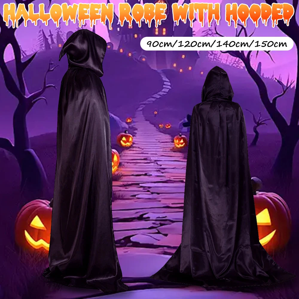 1 Piece of Halloween Cape With 3 Sizes Available It is a Black Grim Reaper Cloak Made of Party Satin Featuring a Stand-up Collar