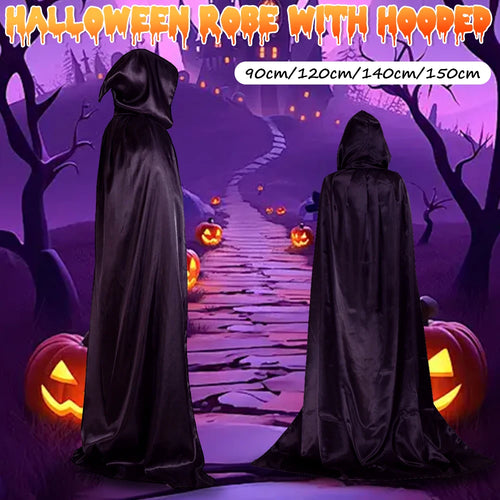 1 Piece of Halloween Cape With 3 Sizes Available It is a Black Grim Reaper Cloak Made of Party Satin Featuring a Stand-up Collar