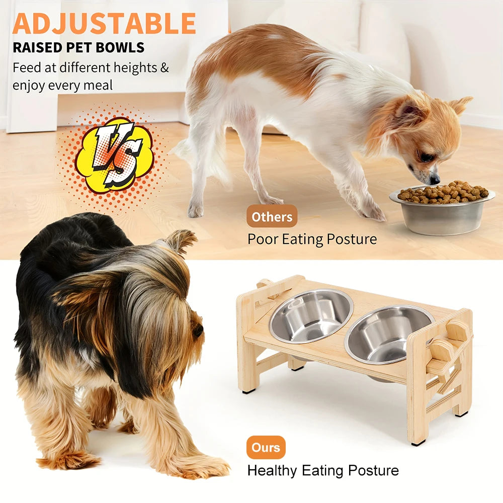 Elevated Small Toy Dog Cat Bowls Tilted Adjustable Puppy Feeder Stand with 2 Stainless Steel Bowls for Puppies Cats Accessories
