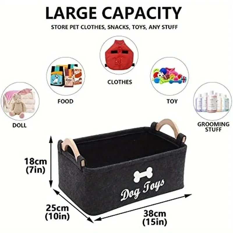Dog Toy Basket, Felt Pet Toy Storage Box & Organizer