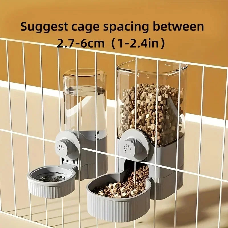 Cage Mounted Gravity Auto Pet Feeder & Water Dispenser Hanging Food Bowl Water Bottle for Cats Rabbits Small Animal Feeding Kit